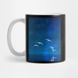 Fantasy Night Time Glowing Bird Reflection Landscape Painting Mug